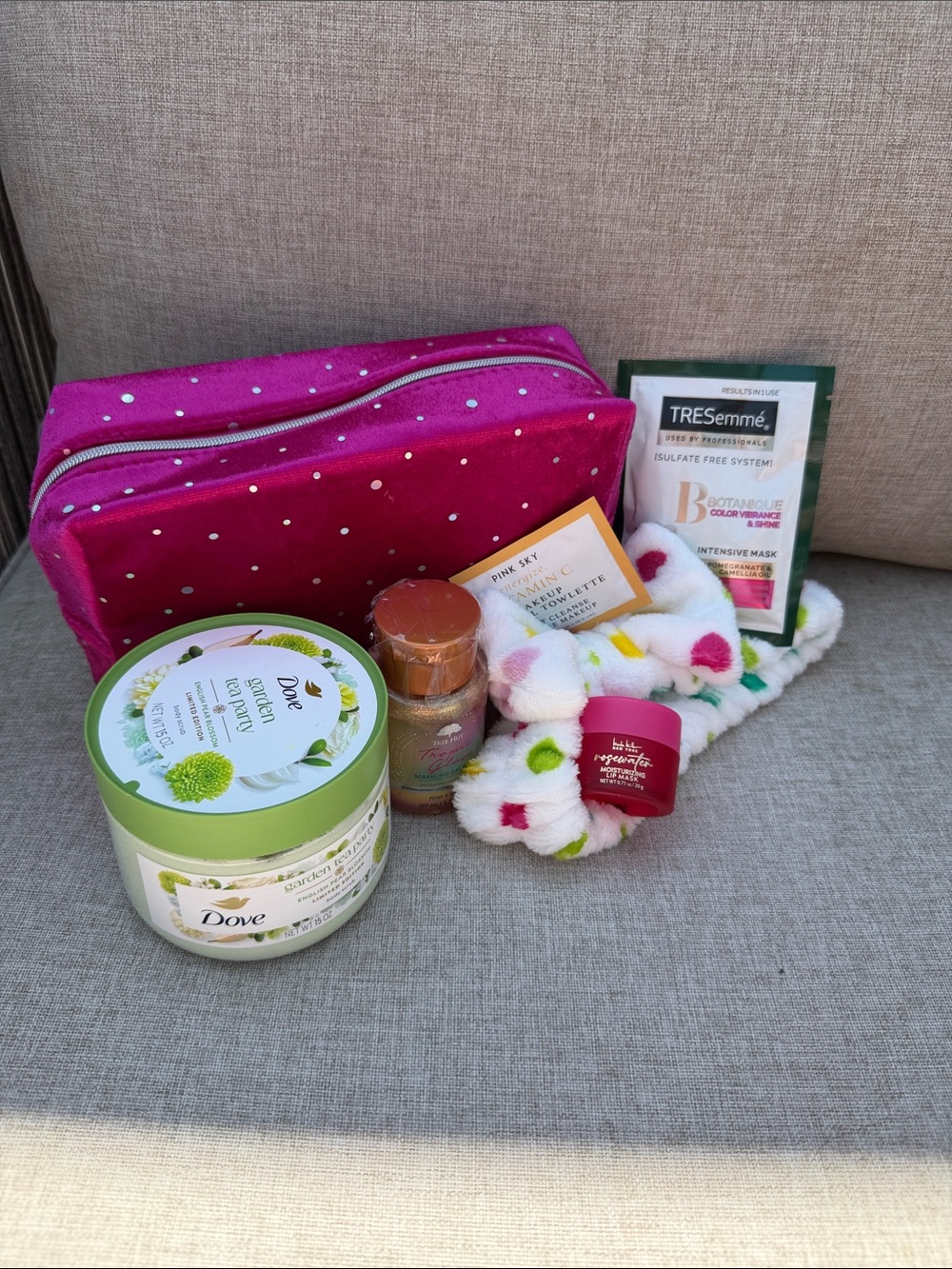 TRESemmé & Dove Bath & Body Gift Set with Pink Polka Dot Pouch